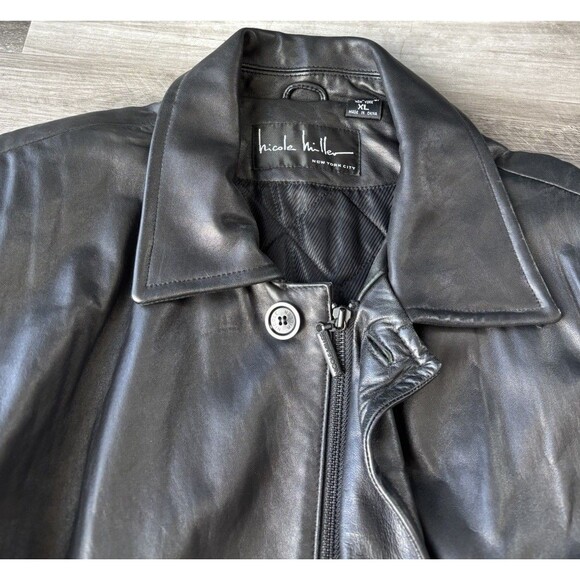 Nicole Miller Men’s Black Leather Jacket Size XL Soft Zip Button Pockets Lined - Picture 3 of 6